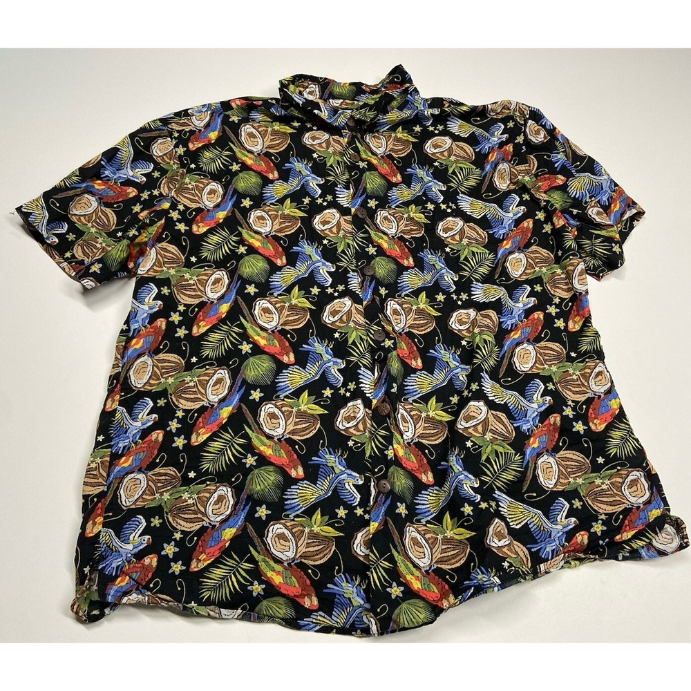 High Surf - Mens Hawaiian Shirt, SZ  2XL PARROTS AND COCONUT 100% Cotton